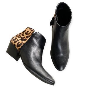 Franco Sarto Quasar Black Leather Leopard Print Ankle Booties Size: 7